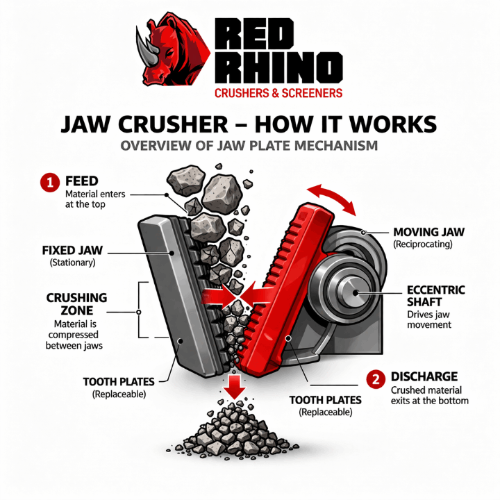 An infographic demonstrating how a jaw crusher works.
